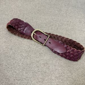 Rough Roses Belt Women 32 Wine Woven Leather Gold Buckle Western Boho Bohemian
